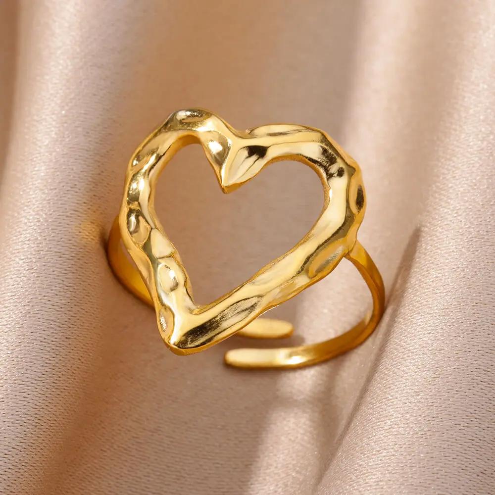 Gold Color Stainless Steel Shell Rings For Women Vintage Oval Blue Stone Adjustable Ring Fashion Party Jewelry Anniversary Gift