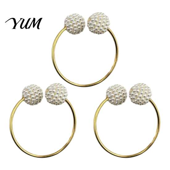 Iron Art Napkin Rings 3Pcs Faux Pearl Rings, Reusable Metal Holders, Elegant Decorative for Restaurants Weddings Banquets Dinner Parties Table Decor
