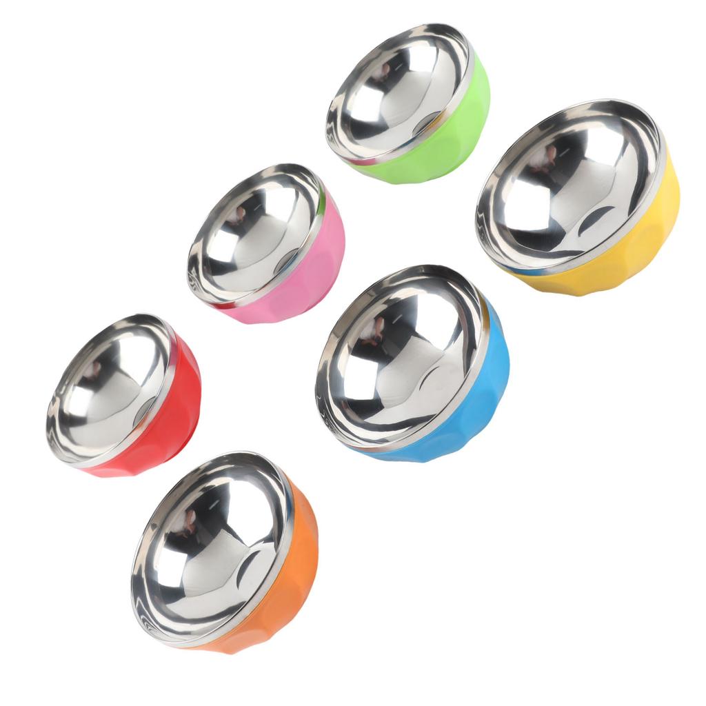6Pcs Set Color Stainless Steel Bowl Heat Insulation Salad Noodles Bowl for Home Kitchen(13cm S )
