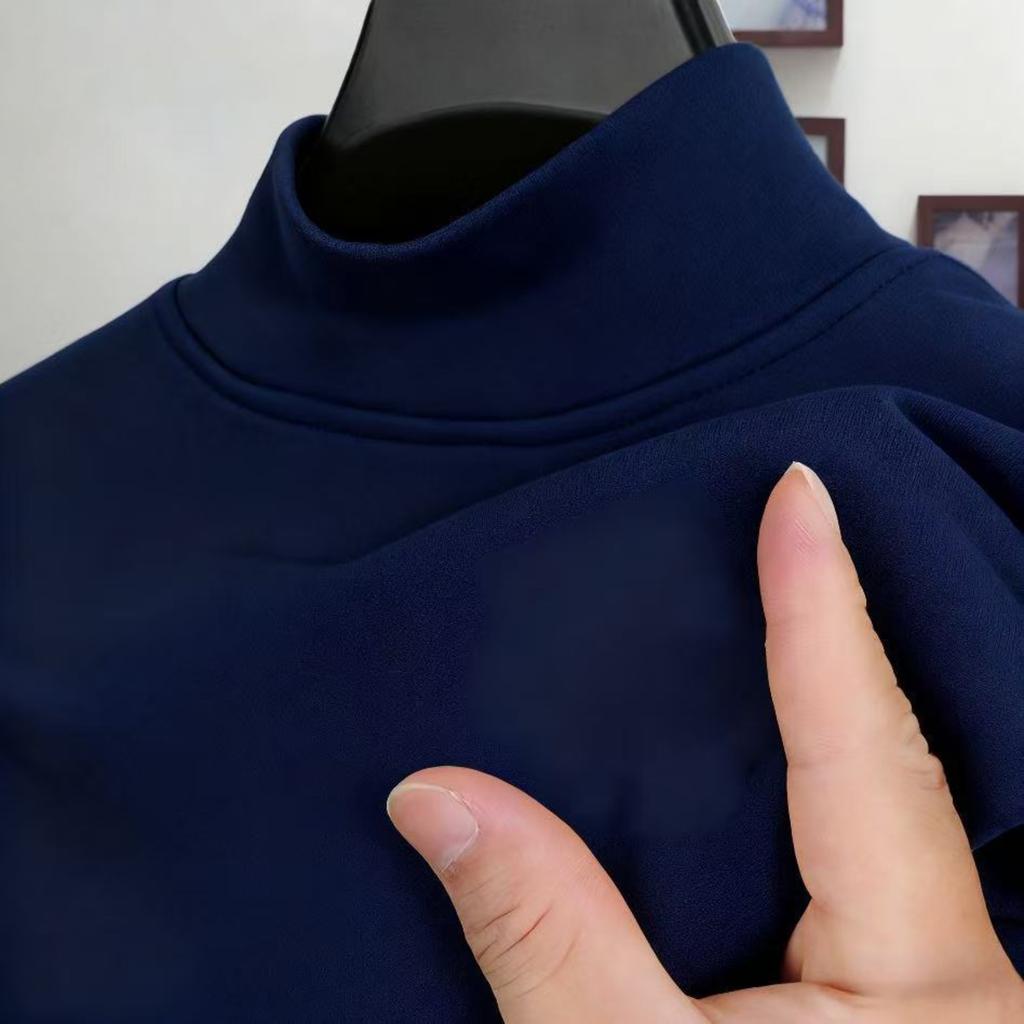 Men's Plush And Thick Warm Long,sleeved T,shirt Winter Half,high Collar Bottoming Shirt