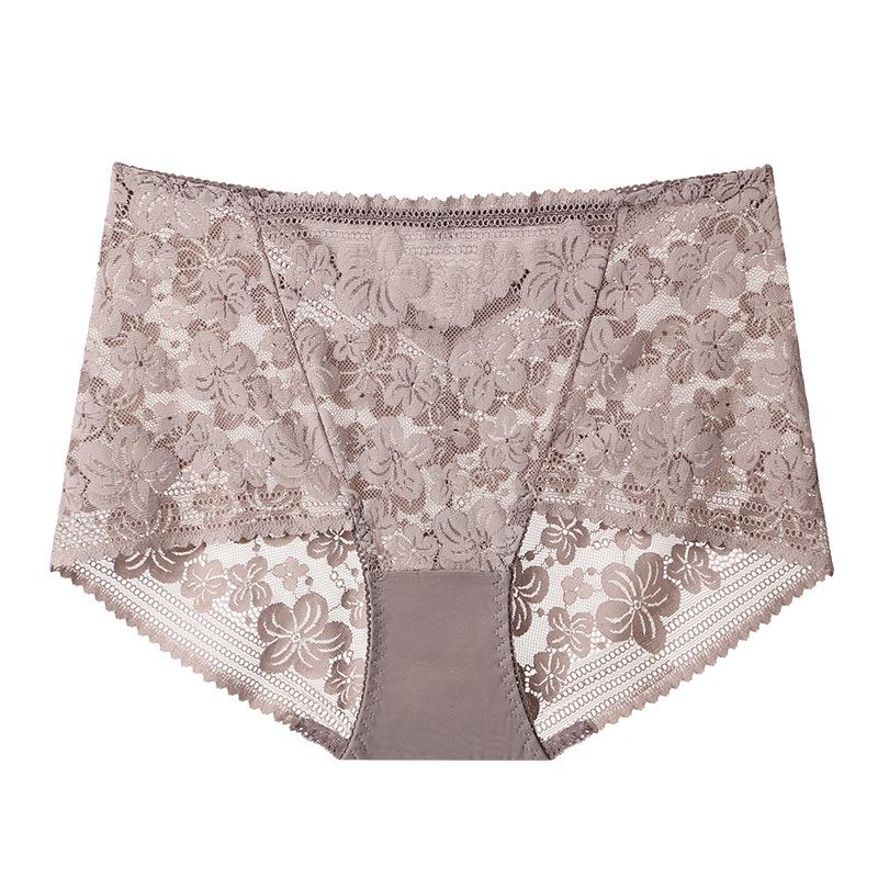 8992 Women's High-Waisted Cutout Lace Panties - Plus Size, Black/Red, Cotton Crotch