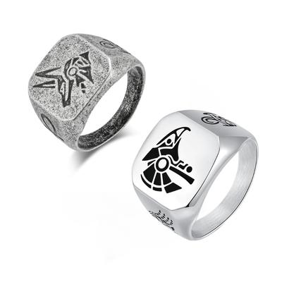Vintage Egyptische Farao Horus Hemelgod Titanium Stalen Ring voor Mannen Mode Literaire Totem Beschermheilige Sieraden Accessoire Hip Hop Heren Vingerring