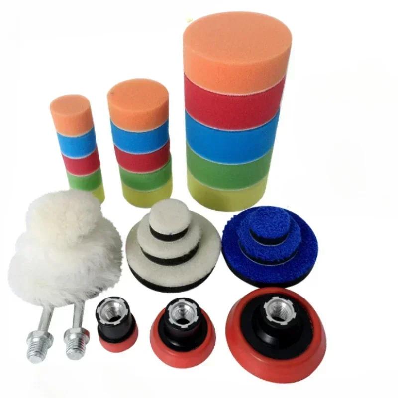 29Pcs Car Foam Drill Polishing Pad Kit 1.2/2/3 Inch Buffing Pads Sponge Set Kit M14 Drill Adapter Power Tool Car Polisher
