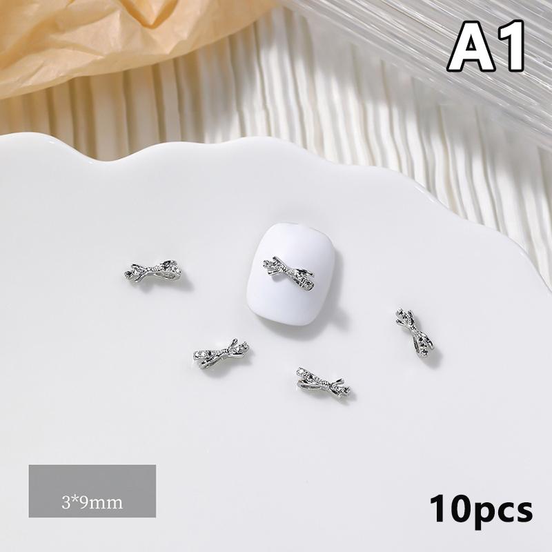 

10Pcs Alloy Bow Diamond Luxury Heart Square Nail Art Rhinestones Gems Sparkle Glass Nail Stones DIY Charms A1