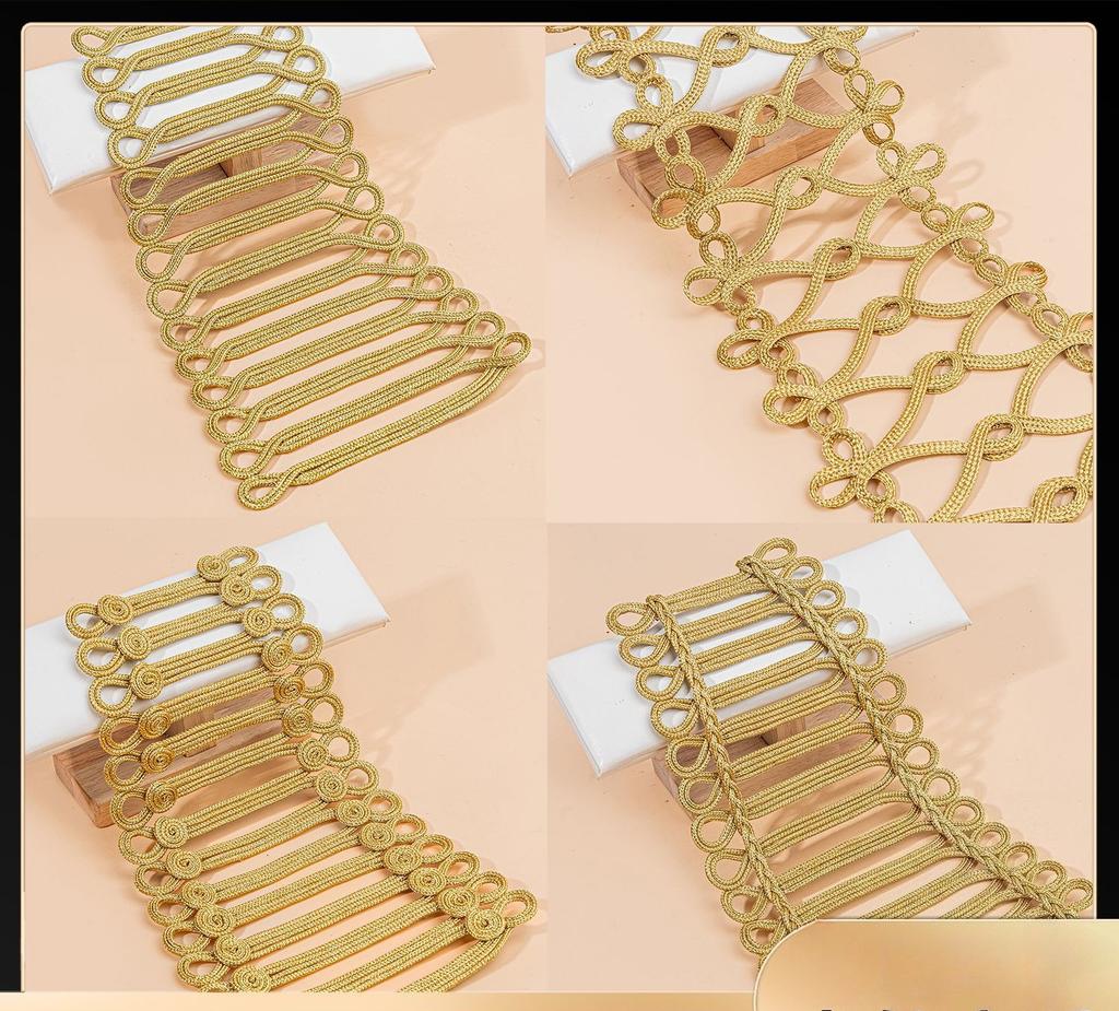 1pcs Chinese Knot Buttons, Gold Wire, Trapezoidal Buttons, Military Uniforms, Dresses, Dance Clothes, Decorative Buckles