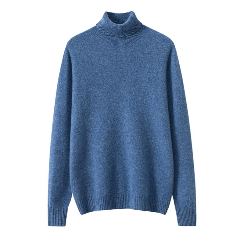 Men's Cashmere Roll Neck Sweater: Business Casual, Solid Color, Long Sleeve Knitwear for Autumn and Winter.