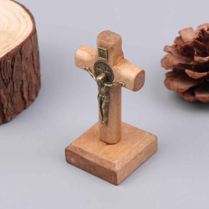 

Wooden Standing Cross Small Home Decor Jesu Figurine For Party Housewarming Wedding Gift Bookshelf Cabinet Ornaments 1Pc