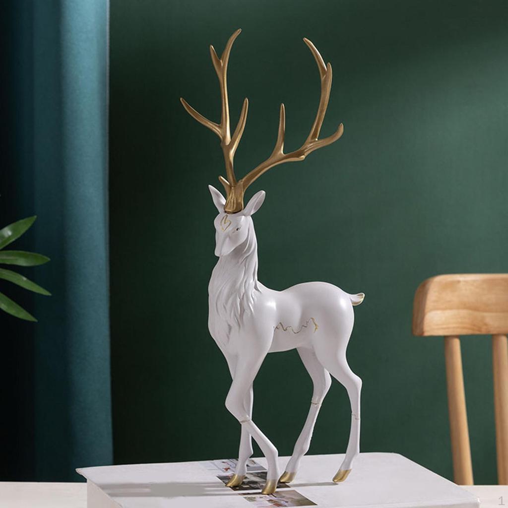 Elk Figurine Animal Decor Resin Sculpture for Living Room Shelf Centerpiece