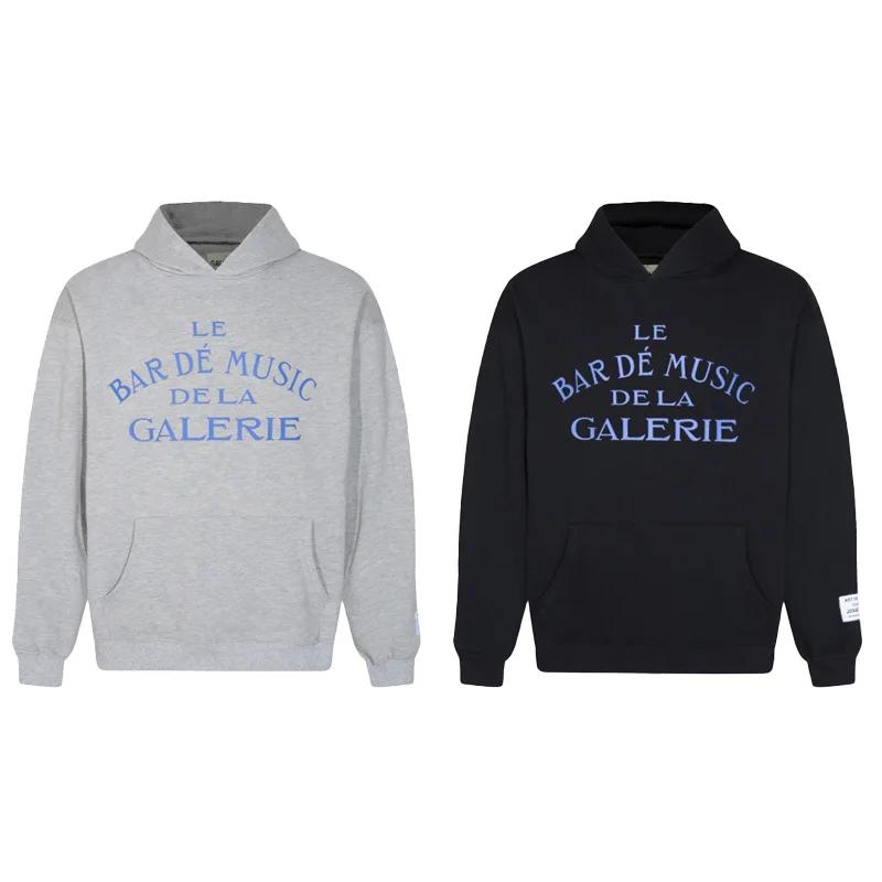 Autumn Winter New Style Galler Music Bar French Slogan Logo Letter Print Hoodie Casual Loose Fit Men's Sweatshirt Hip Hop