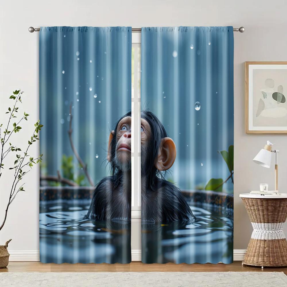 

2 шт., фильтрующие шторы (исключая удилища, неподвижный, без батареек) Игривая обезьянка в ванне для использования в спальнях и 29x65in(75x166cm)