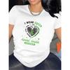 Women's Green Heart Print T-Shirt Mental Health Awareness Casual Short Sleeve Tee For Supporters