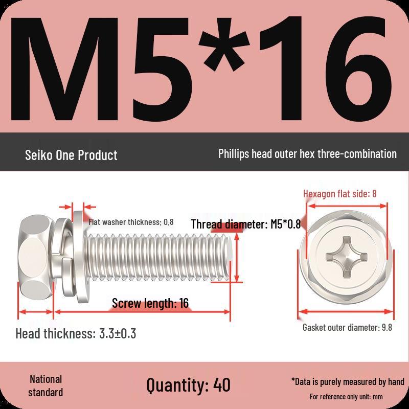 Concave Head Hexagon Combination Bolt Set with Spring Washer and Gasket - 3 Pieces