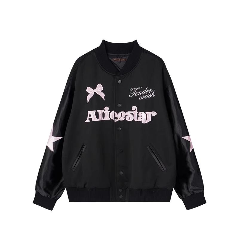 Women's American Star Embroidered Color Block Baseball Jacket – Spring/Fall