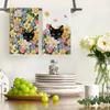 Artoid Mode Tulip Wild Flowers Black Cat Spring Kitchen Towels Dish Towels, 18x26 Inch Farmhouse Floral Decoration Hand Towels Set of 2