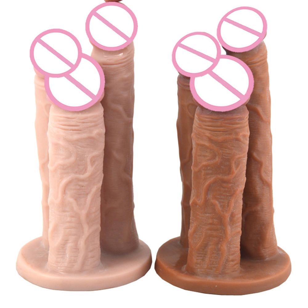 Realistischer dreiköpfiger Silikondildo Vagina G-Punkt mit Sucker Butt Plug Riesendildos weibliches Sexspielzeug Homosexuelles Sexspielzeug