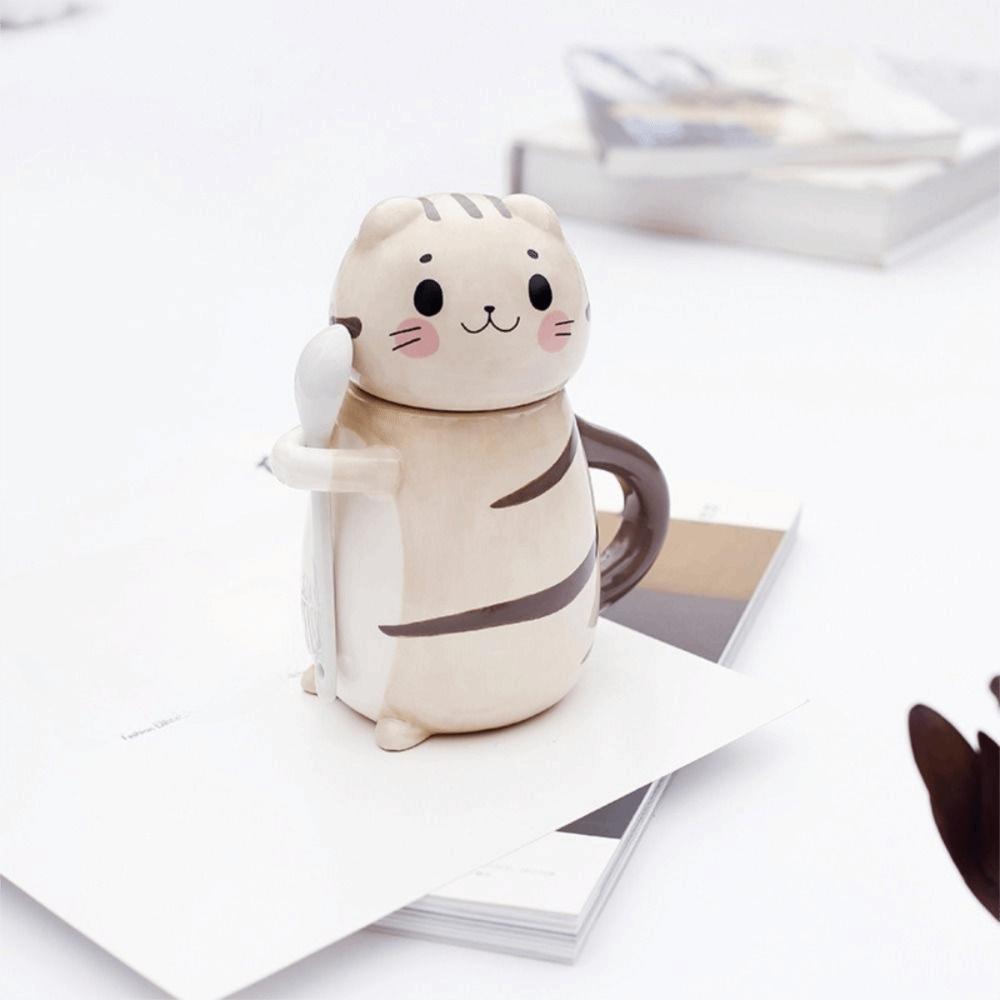 Cute With Spoon Cat Coffee Mug Capped Mug Cartoon Hand Painted Mug Ceramic Exquisite Coffee Pots Novelty Gifts