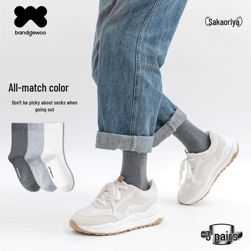 Bandgewoo Men s 100% Cotton Antibacterial Mid-Calf Socks 3-Pair Pack 24-26(F)