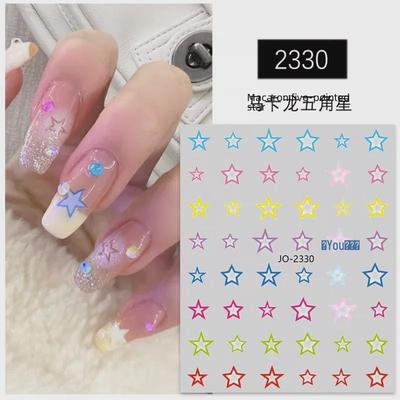 Trendige Bunte Macaron Stern Nagelsticker – Niedliche Frische Klebeabziehbilder für Frühling/Sommer