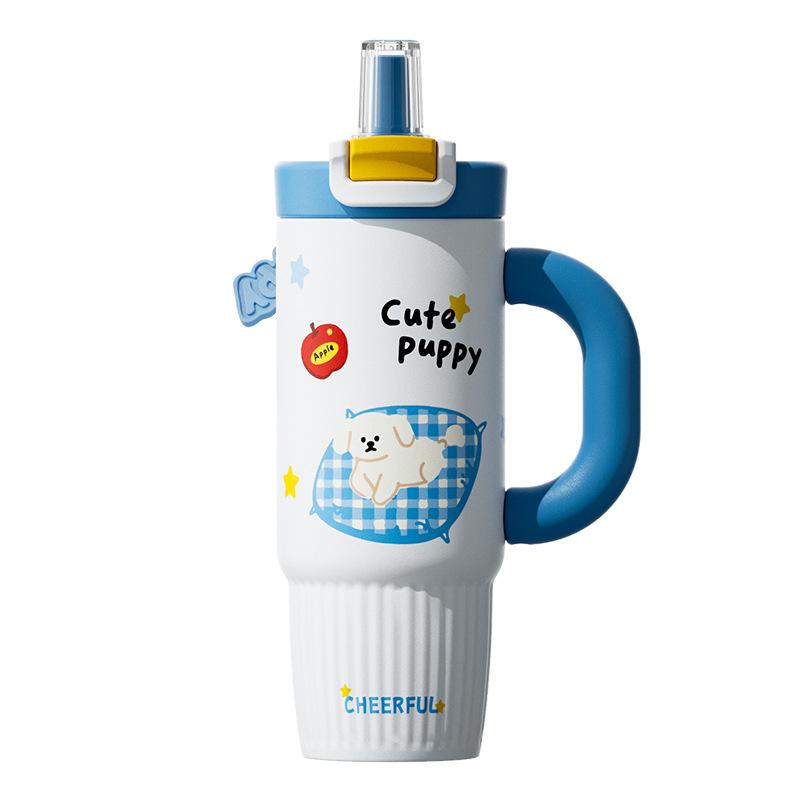 High value stainless steel thermos cup Large capacity Bingba cup Outdoor double drinking straw water cup Student handle cup