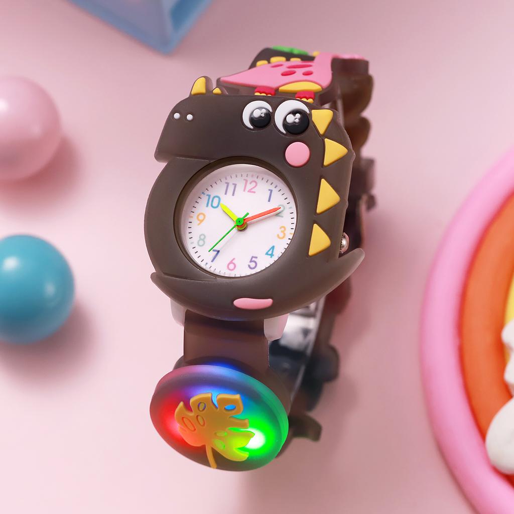 Süße Cartoon-Dinosaurier-Uhr mit coolen Lichtern, Quarzuhr für Halloween, Weihnachtsgeschenk