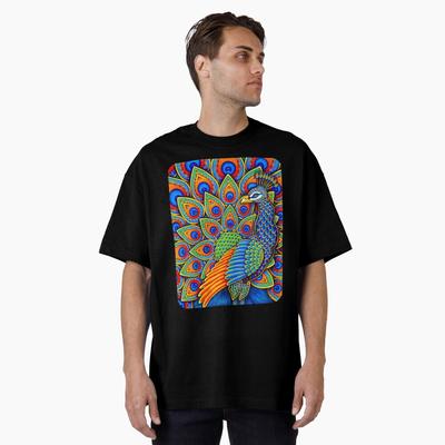 T-shirt décontracté homme et femme motif paon cachemire arc-en-ciel oiseau marque de luxe