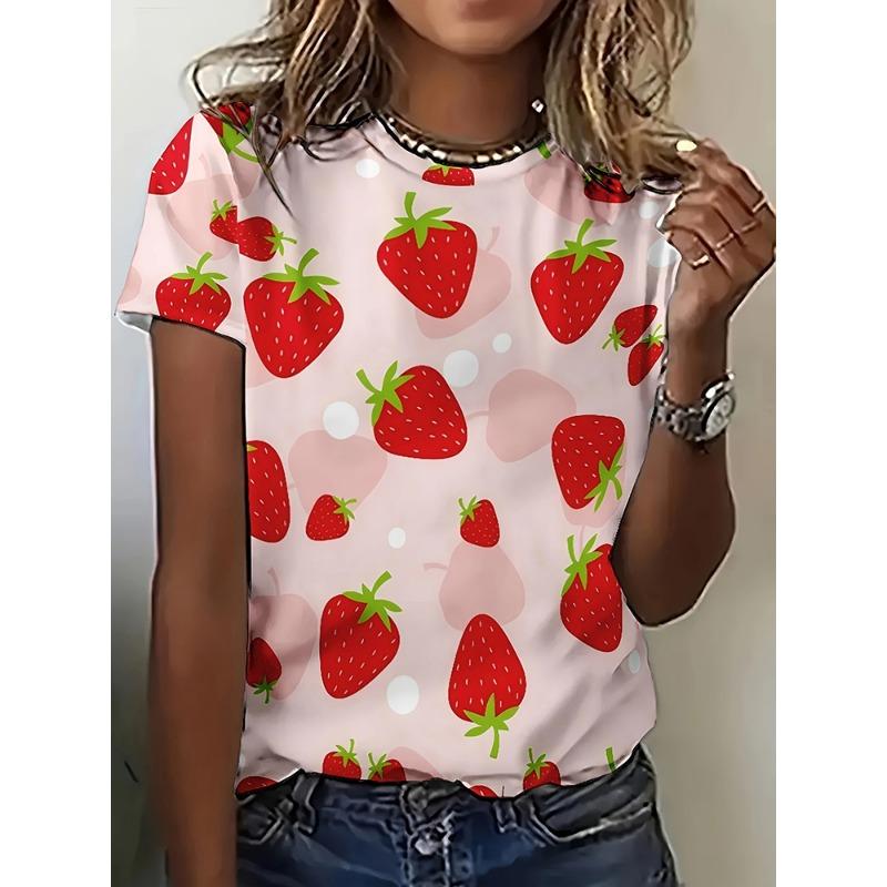 Summer Cool Watermelon Print Women's Short-sleeved Top Beach Vacation Casual Women's Fashionable T-shirt Urban Street Daily Top
