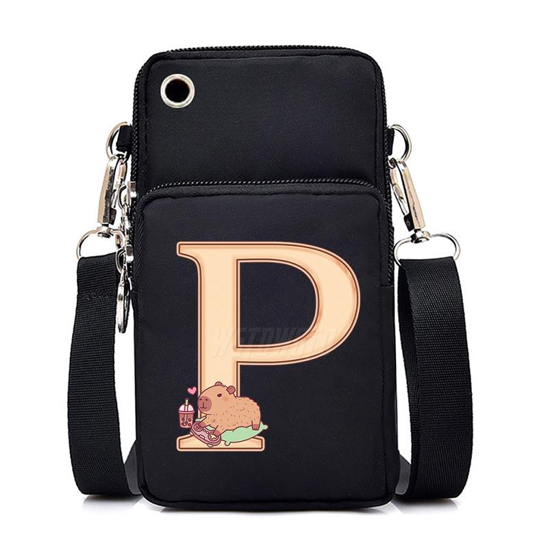 Lightweight Multifunctional Oblique Span Bag Fashion Kapibara Letter Print Black Change Bag Casual Shoulder Bag