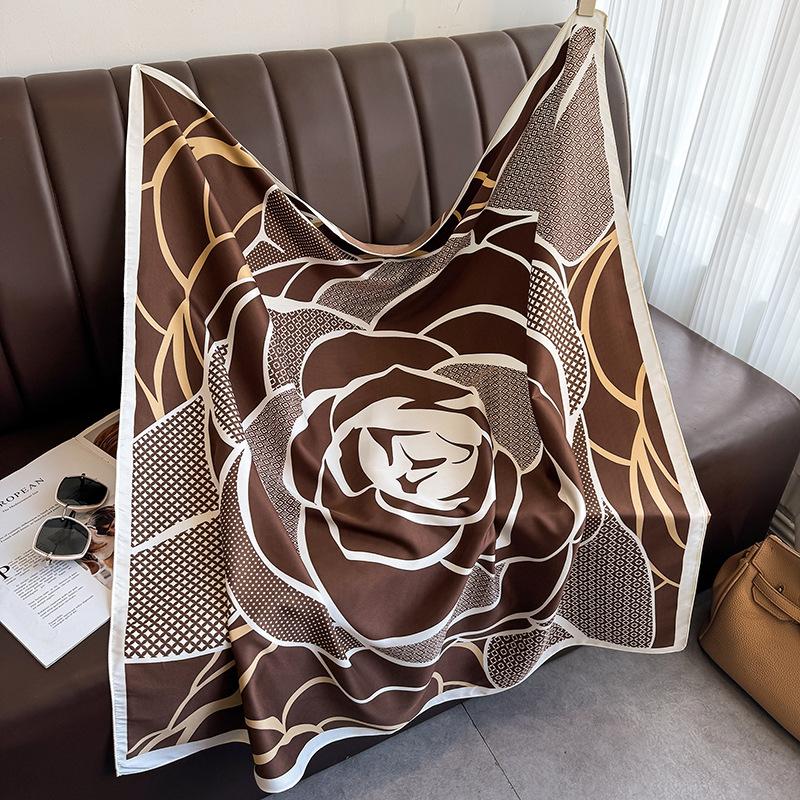 Korean Style Design Creative Floral Color-blocking Printed Scarf  Twill Square Scarf  Daily Matching Travel Photography Shawl