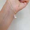 Huitan Luxury Two Tone CZ Pendant Necklace with Oval Imitation Opal Stone Exquisite Daily Neck Accessories Gift Fashion Jewelry