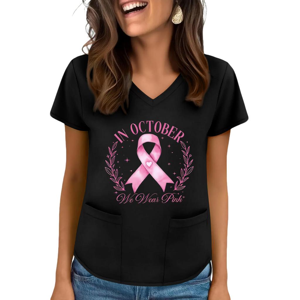 Women's V-Neck Short-Sleeve Pocketed Top With Side Slit