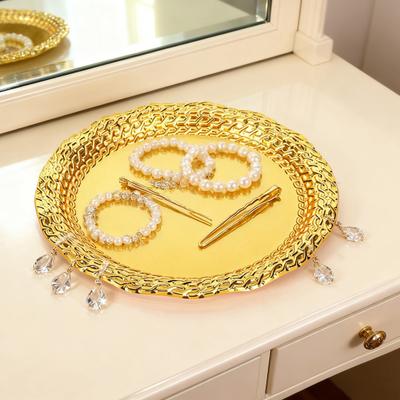 Vintage Round Metal Tray Retro Decorative Display Plate Flat Bottom Serving Platter for Jewelry Storage Snacks Cake Coffee Coaster