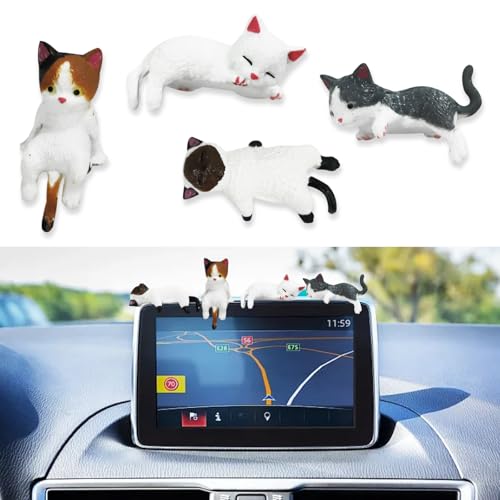 seimeinoki Car Decoration Interior Cute Cat Car Accessories Set of 4 Car Interior Accessories Dashboard Decoration Different Cat Shapes High Temp