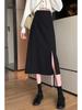 Black Irregular Slit High-Waist A-Line Skirt for Spring/Summer