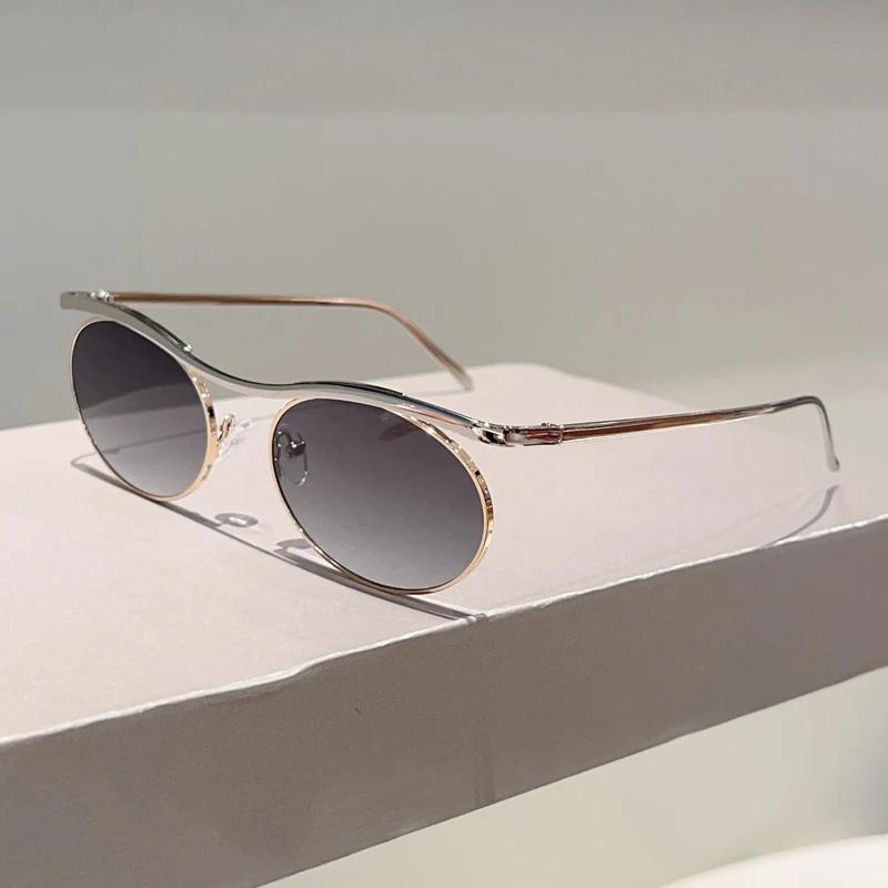 KAMMPT Vintage Oval Sunglasses New Fashion Metal Rim Gradient Outdoor Casual Shades Women Trendy Brand Design Sun Glasses