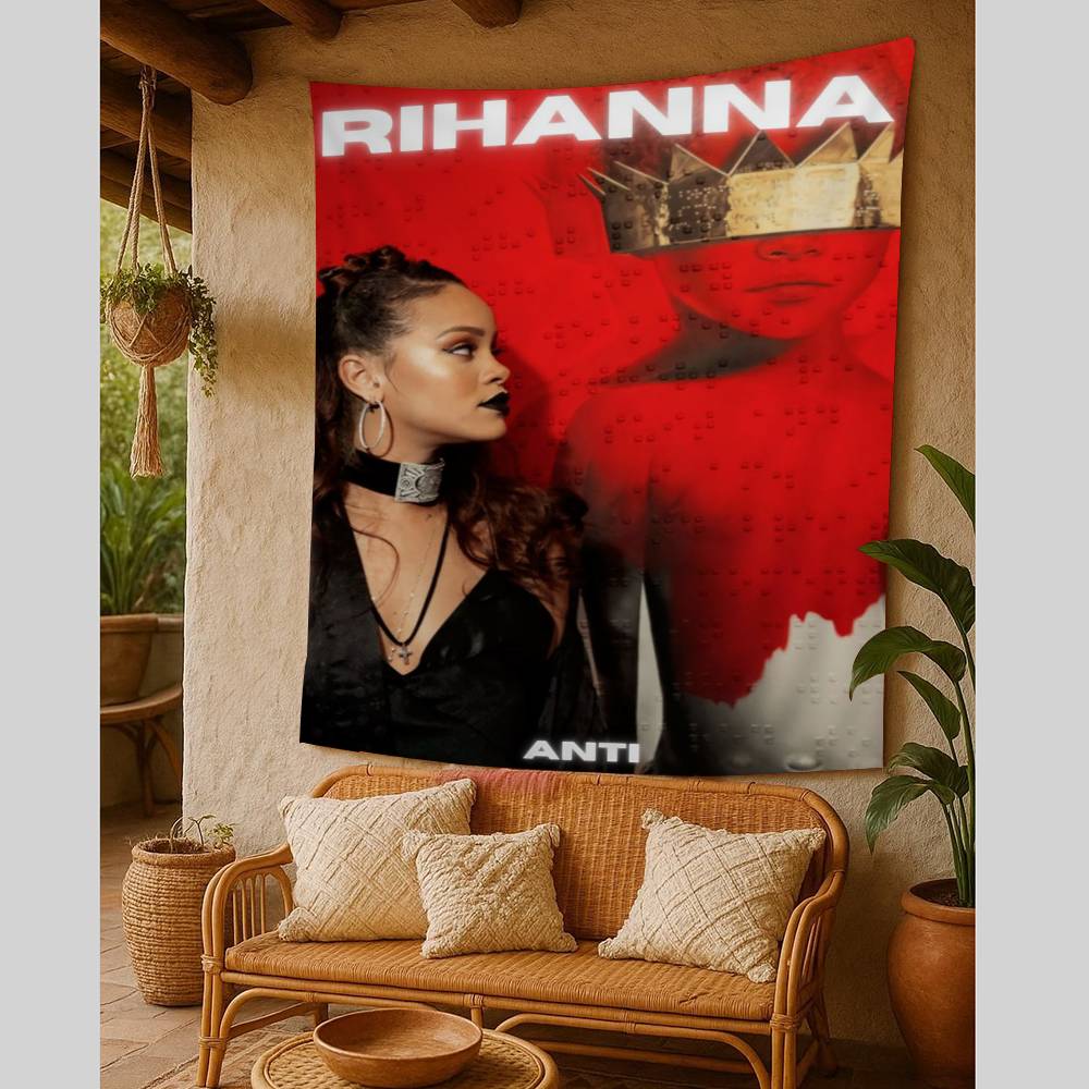 Famous Singer Rihanna Pop Music Anime Tapestry Hippie Flower Wall Carpets Dorm Decor Wall Hanging Home Decor