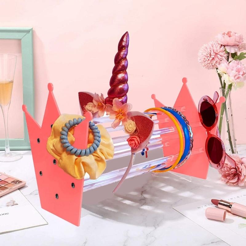 Acrylic Headband Holder Organizer Pink Crown Jewelry Display Stand Hairband Hair Hoop Display Stand for Girls Women