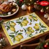 2/4/6pcs Lemon Placemats Suitable for Kitchen & Dining Table Decor - Yellow Lemon Border with Green & White Flower Print Table, Machine Washable