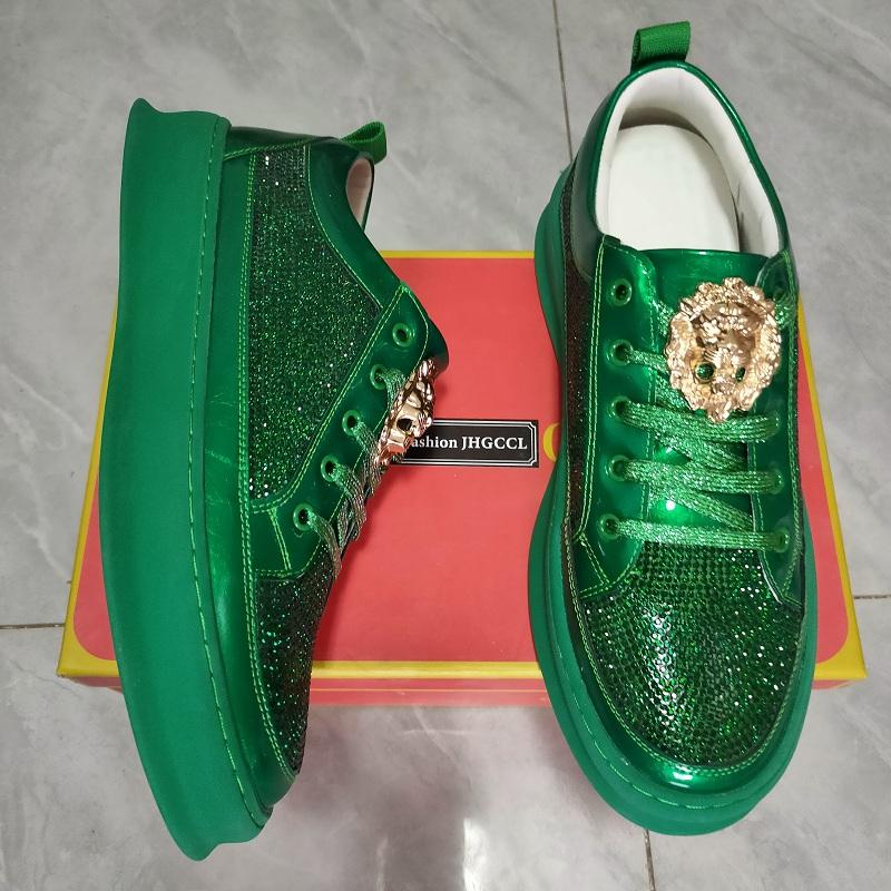 Fashion Men's Gold Rhinestone Casual Shoes White Platform Breathable Full with Sneakers Diamond Skates