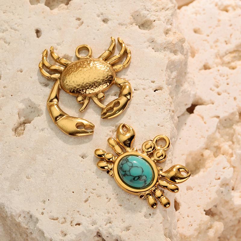 18K Stainless Steel Crab Pendant Necklace with Blue Turquoise for Women - Ocean Series DIY Jewelry Making