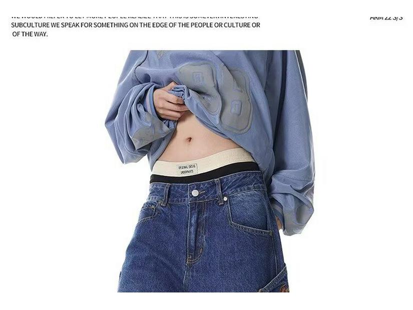 Unisex American Retro Wide-Leg Scimitar Jeans with Embroidered Pocket - Autumn Collection