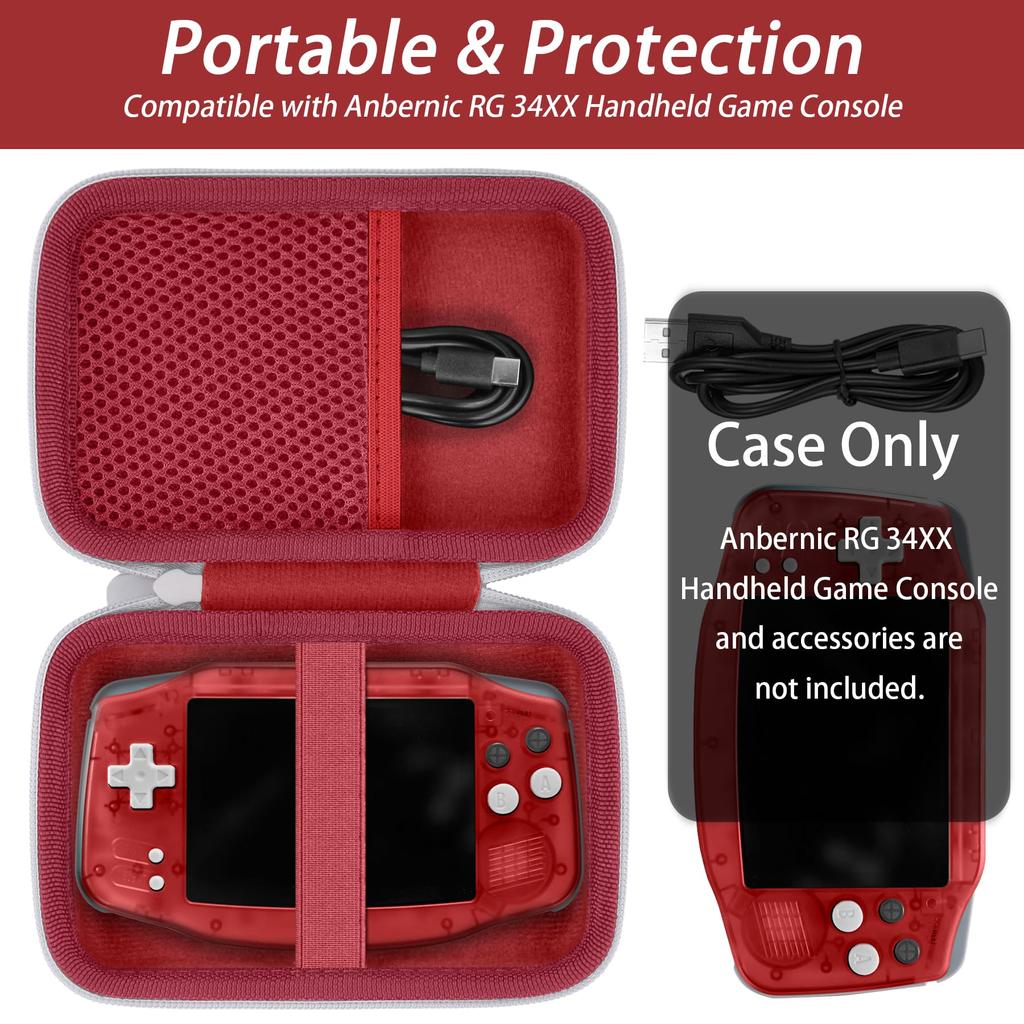 Khanka Storage Case for ANBERNIC RG34XX Handheld Game Console, RG 34XX, Whatsko Retro Game Console, Red (Case Only)
