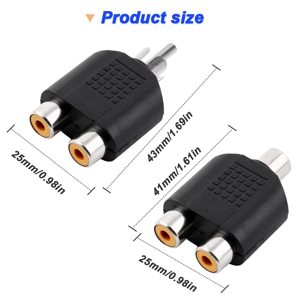 Xiatiaosann RCA Y Splitter RCA 1 Male to 2 Female Phono Connector AV Video Y Splitter RCA 1 Female to 2 Female Phono Connector AV Video Y Splitter for