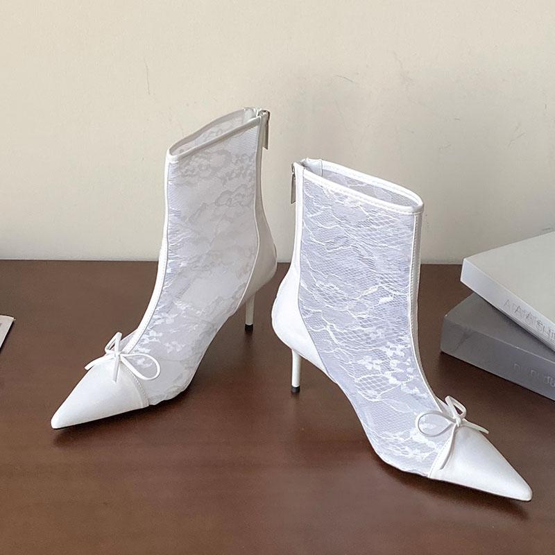 

Мода Мода Туфли-ботильоны женские на щиколотке с бантиком-бабочкой Женская обувь на тонком каблуке Обувь с острым носком Современные ботильоны для леди с молниями 35 бежевый