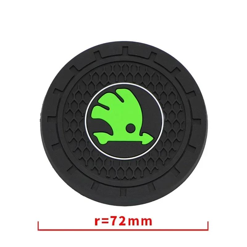 CAPR9 2pcs Car Water Cup Mat PVC Anti-Slip Coaster Pads for Skoda Logo Octavia VRS Yeti Kodiaq Fabia Superb 2 3 Karoq Rapid Scala