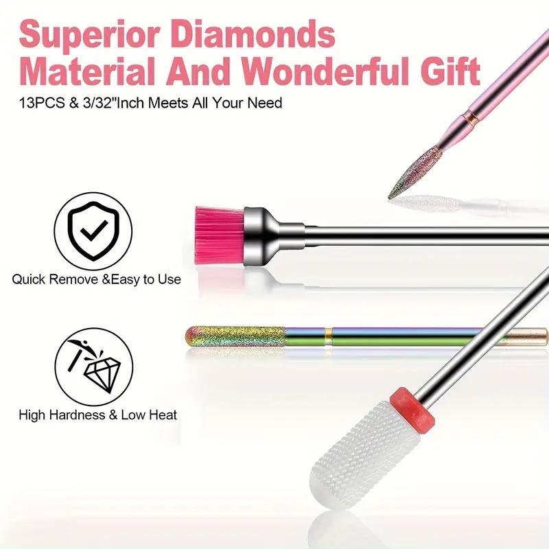 13 pcs Professional Ceramic Nail Drill Bit Set with Box - Electric Manicure Nail File Bit for Acrylic Gel, Nails
