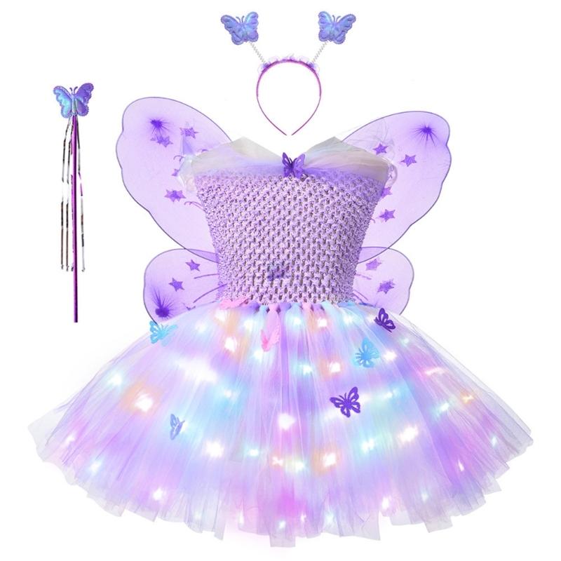 

Fairys Princess Costume Set Include Headband,Butterfly Fairys Wing Dress Butterfly Wand for Kids Little Girls M фиолетовый