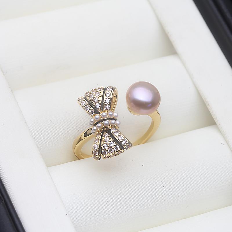 Trend Real Freshwater Pearl Rings Jewelry Woman,Wedding Natural Pearl Ring Adjustable Wife Mother Engagement Gift White Black