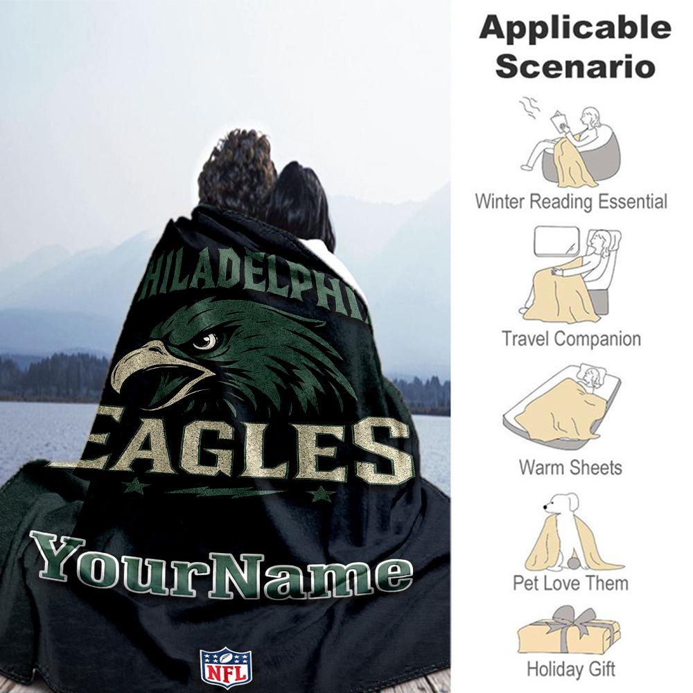 Philadelphia Eagles Personalized Name Blanket Lightweight Customizable Blanket Comfortable Great For Sofa Bedding Picnics Chair