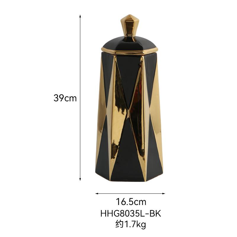 Geometric diamond shaped ceramic jar Black vase Jewelry storage jar Creative interior decorations Home decoration crafts