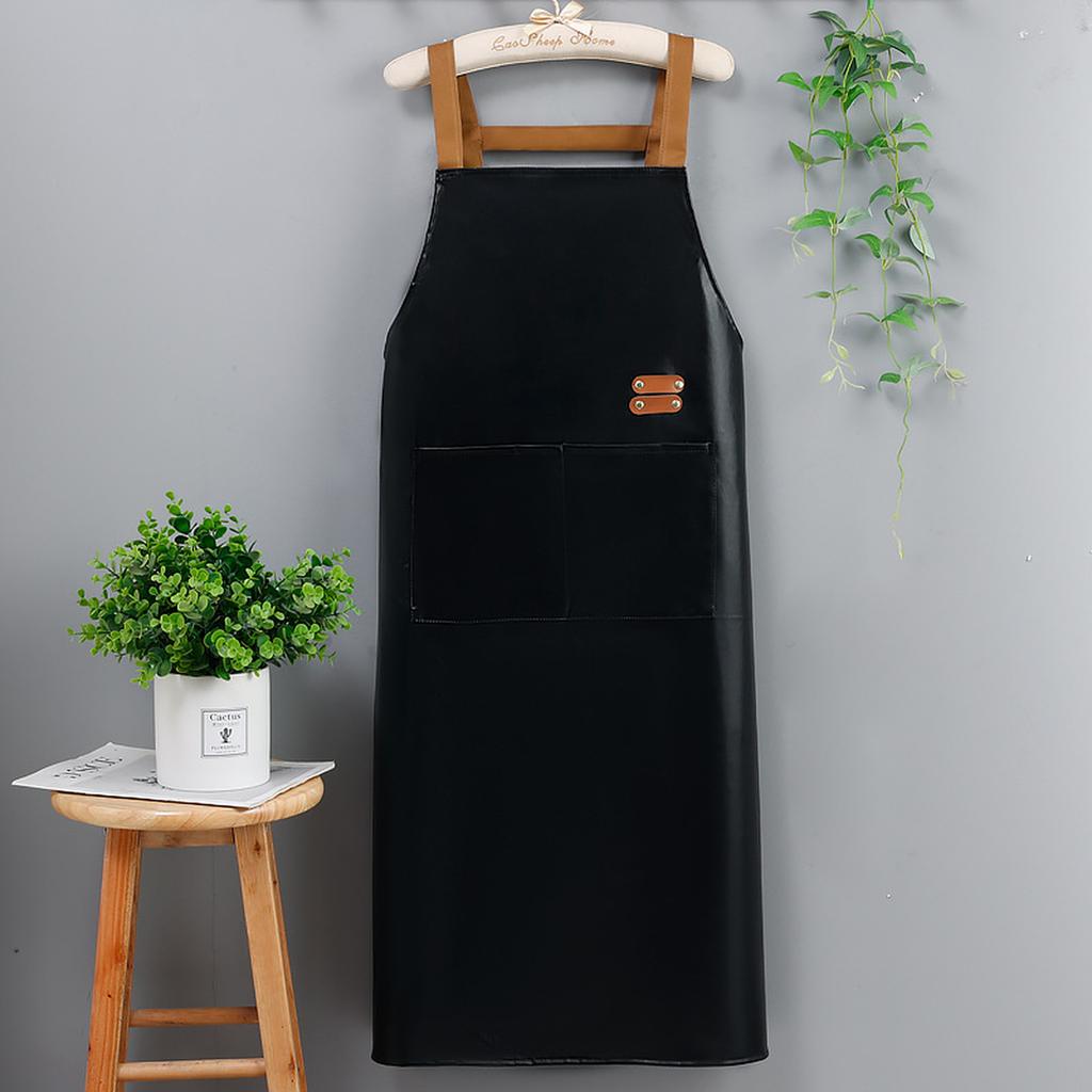 Unisex Artificial Leather Apron Waterproof and Oilproof Cleaning Apron Sleeveless Pinafore for Kitchen Home Daily Use